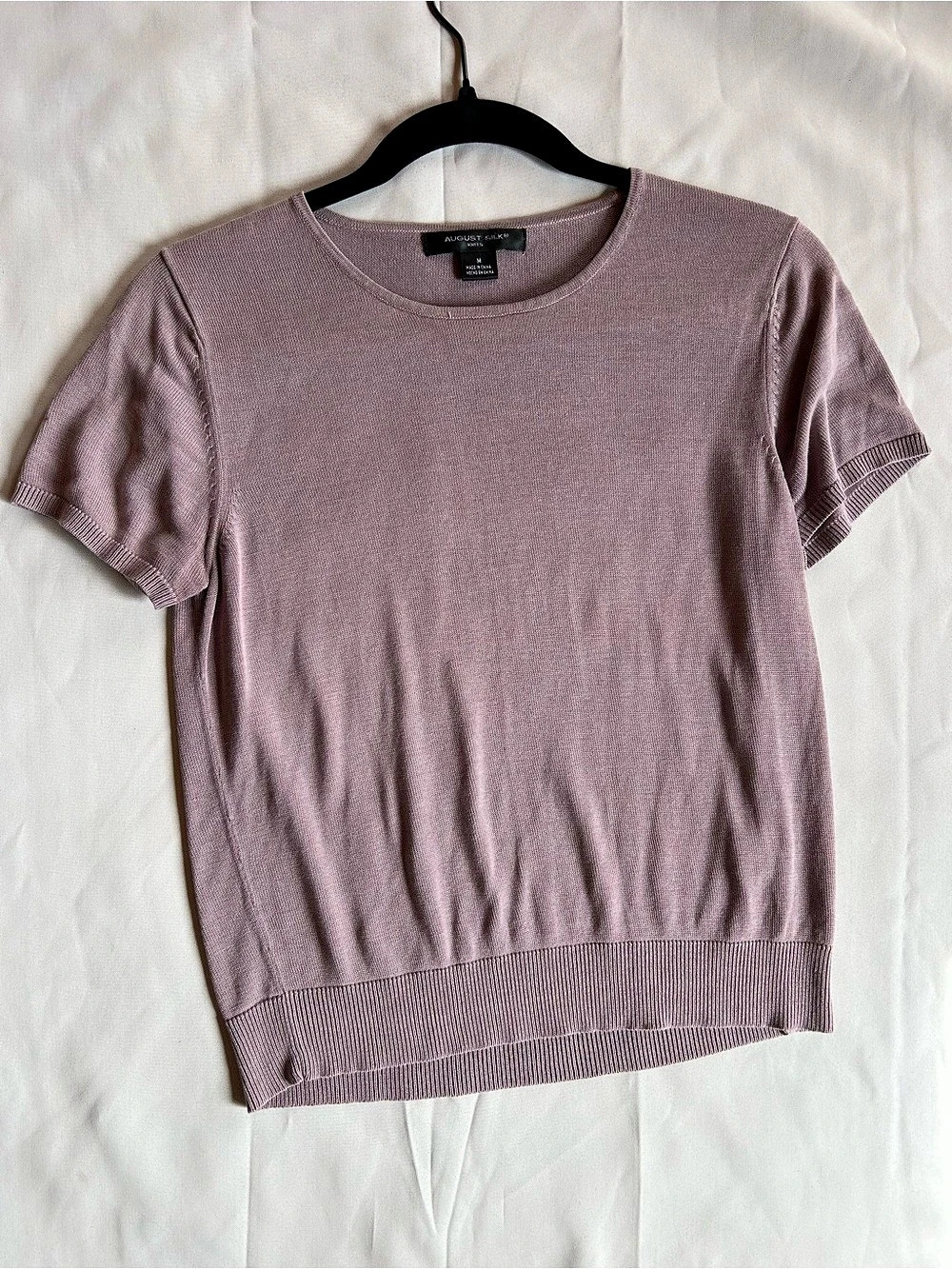 August Silk Short Sleeve Silk Top in Purple Size Medium